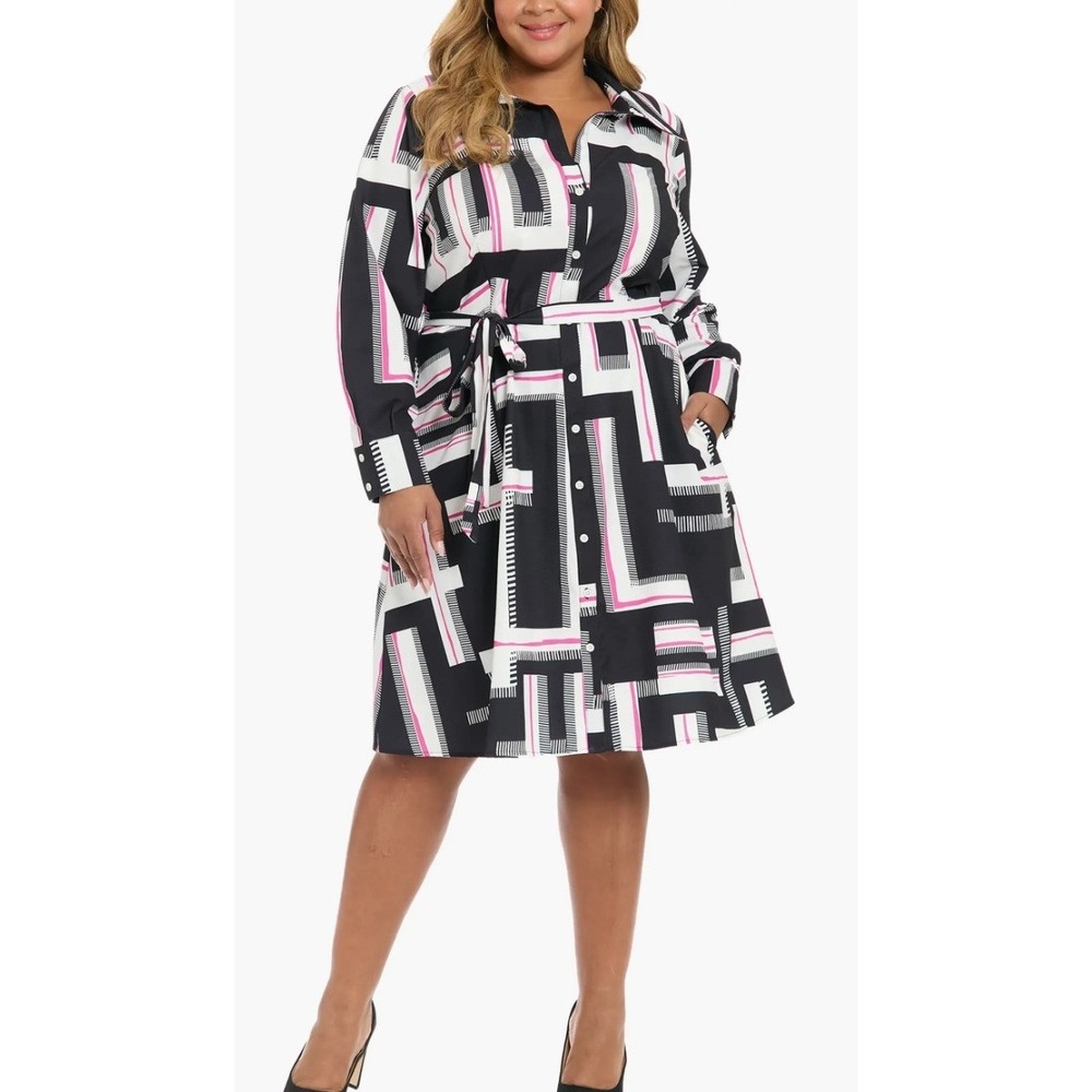 London Times Shirtdress Women 22W Excellent Geometric Print Pockets MSRP $130